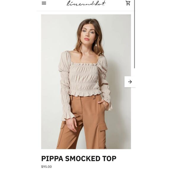 NWT! Line & Dot Pippa Smocked Victorian Top in Taupe - Size Small - Picture 5 of 8